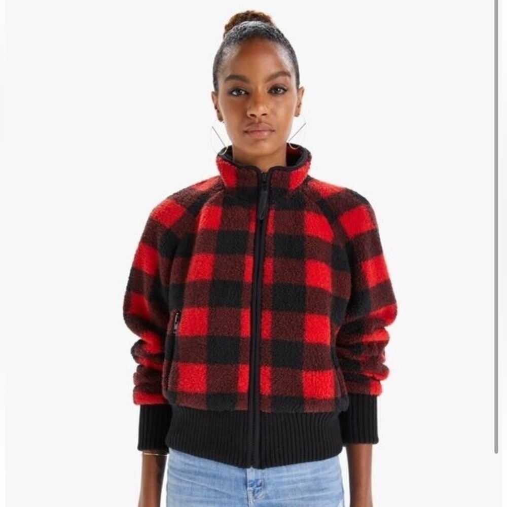 Mother denim the funnel neck bomber jacket buffalo plaid M